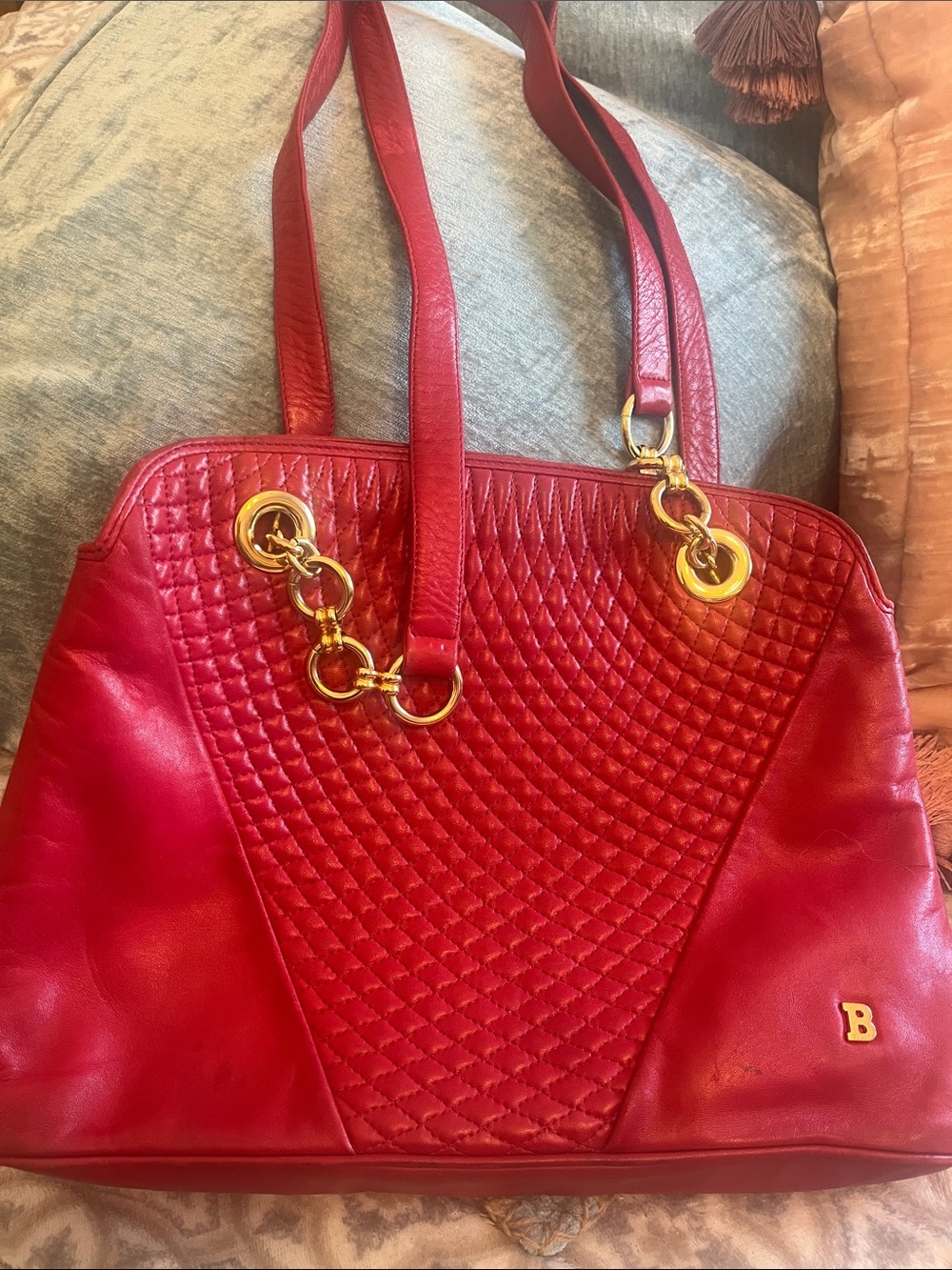 Bally Red Quilted Tote Bag lamb leather